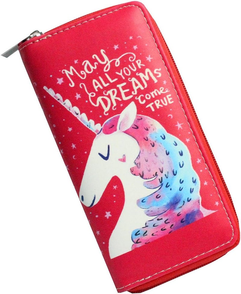 MayeBridge Timlee Cute Rainbow Unicorn Long Wallets Long Purse Women Unicorn Wallets For Girls Kids (Red) - Image 1
